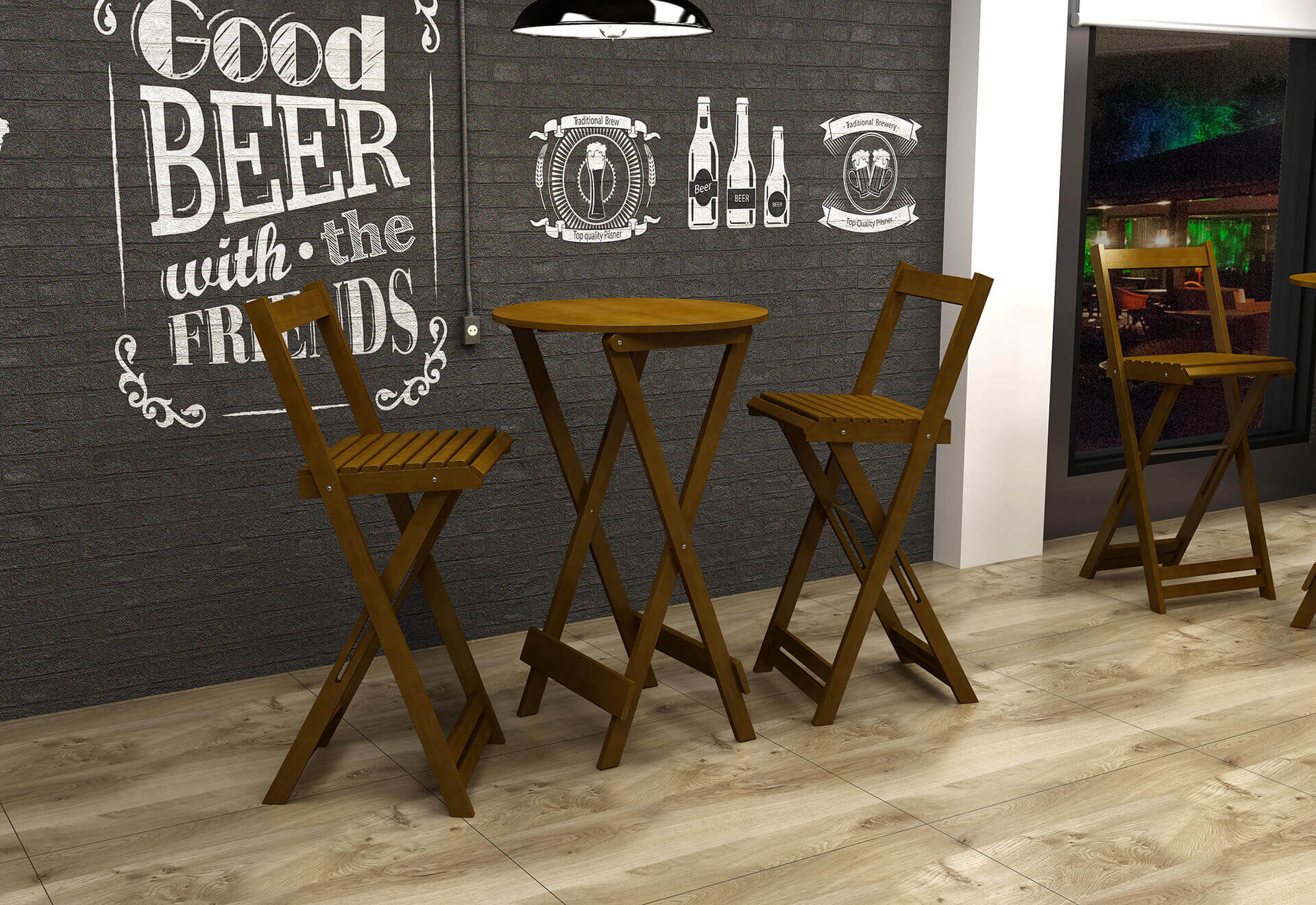 Conjunto Bistrô Dobrável Alta 4 Banquetas - Cera Imbuia REF: 6002 Largura:   Comprimento: 