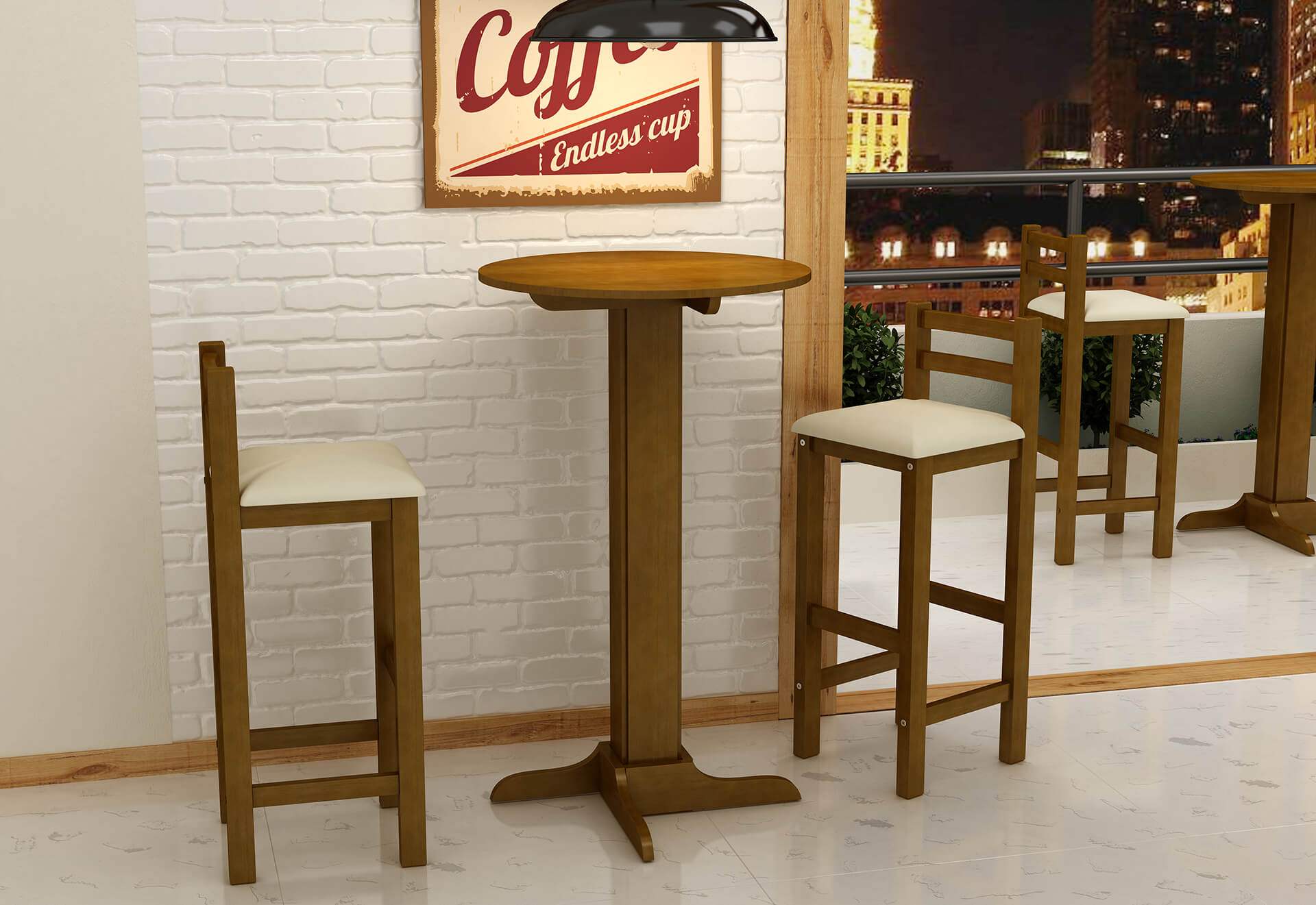 Conjunto Bistrô - 4 Banqueta Imbuia Corino Bege REF: 6005 Largura:   Comprimento: 